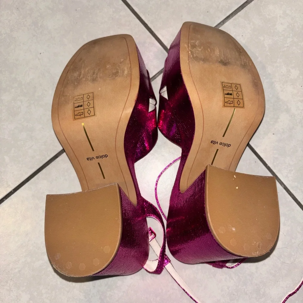 Dolce Vita Metallic Fuchsia Crisscross Slingback Heels - Picture 3 of 7